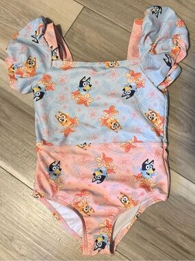 Lucy Girls Cartoon Floral One-Piece Swimsuit in Light Blue & Pink